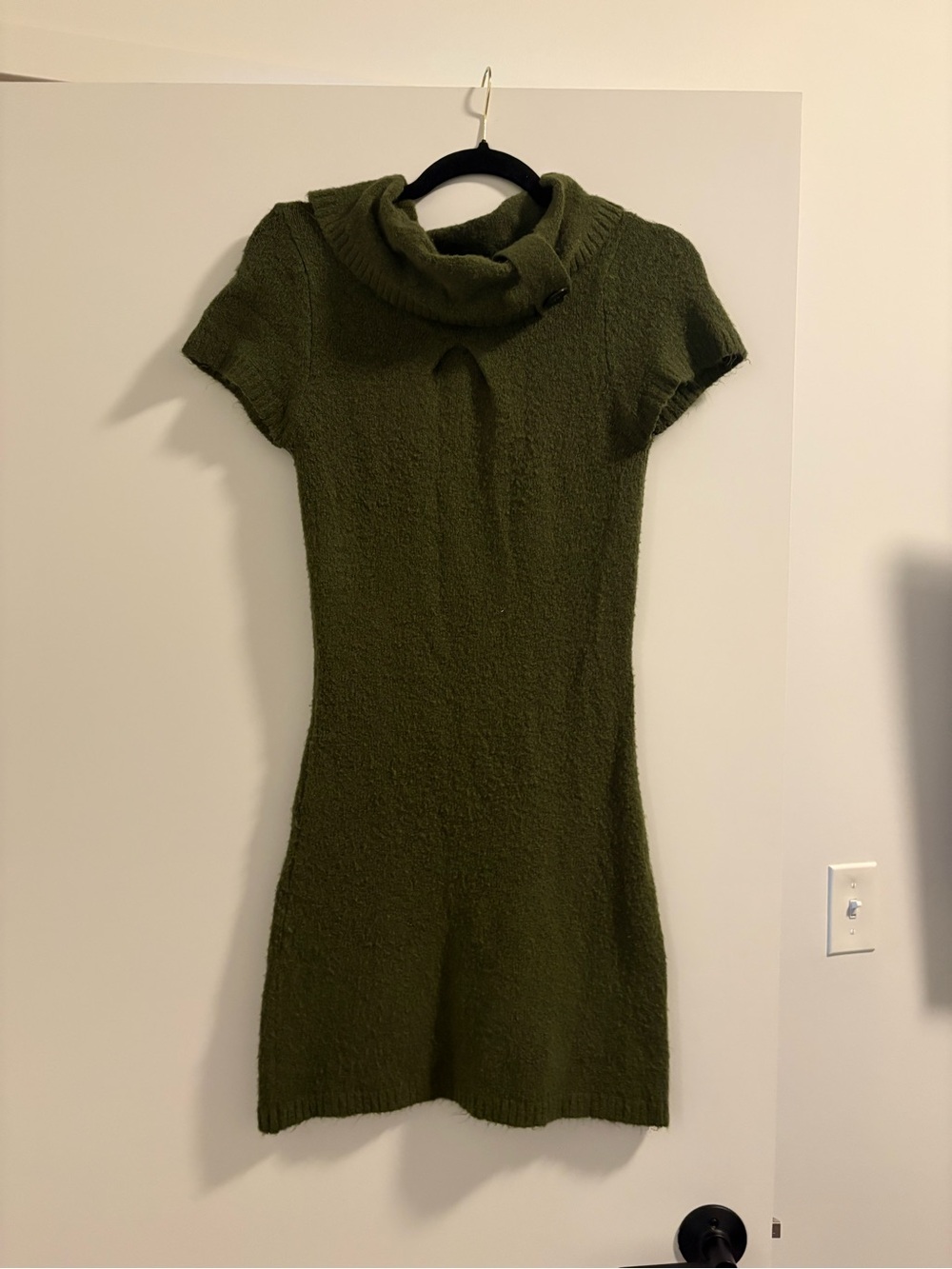 Dollcake Olive Green Short-Sleeve Cowl-Neck Mini Dress